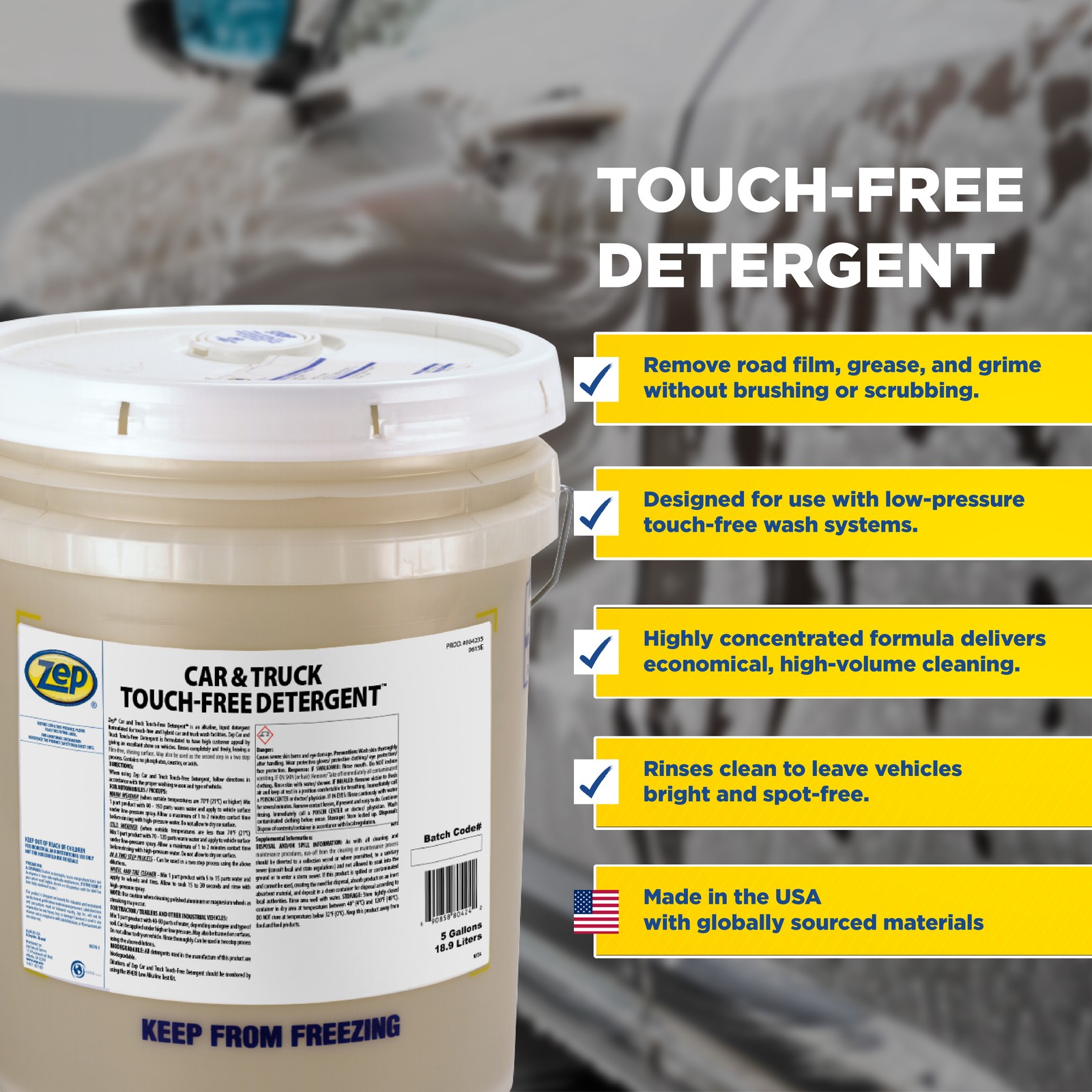 Zep Car & Truck Touch-Free Detergent – 5 Gal (Each) – 804235 – Alkaline Liquid