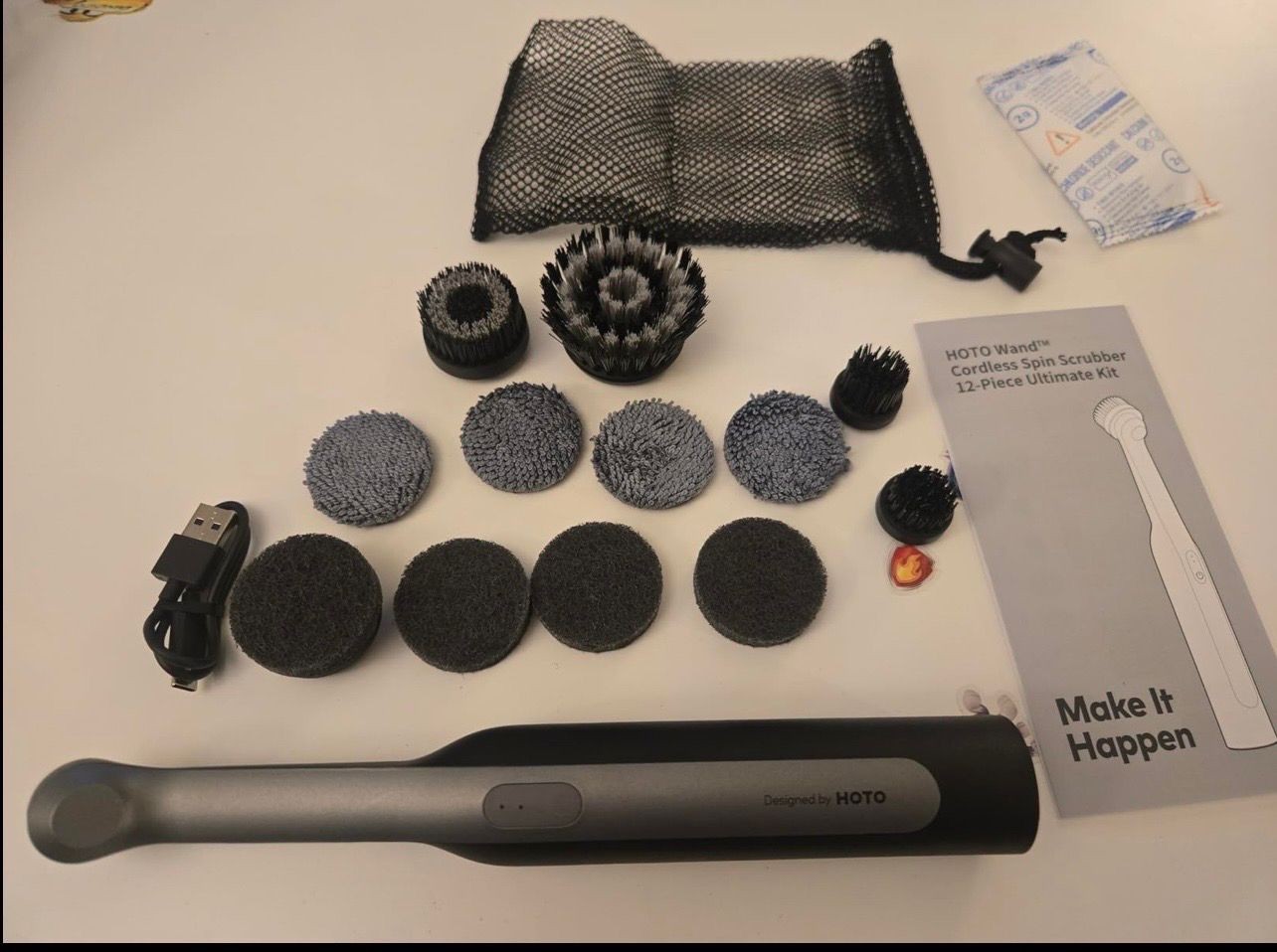 HOTO Wand Cordless Spin Scrubber Kit + 3 Microfiber Cloths Bundle – 12 Pc Set