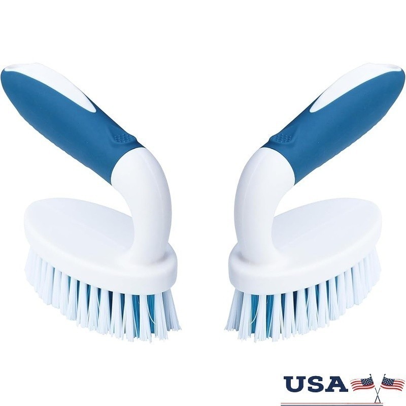 Sturdy Scrub Brushes 2 Pack Durable Bristles Easy Grip Household Cleaning Tools