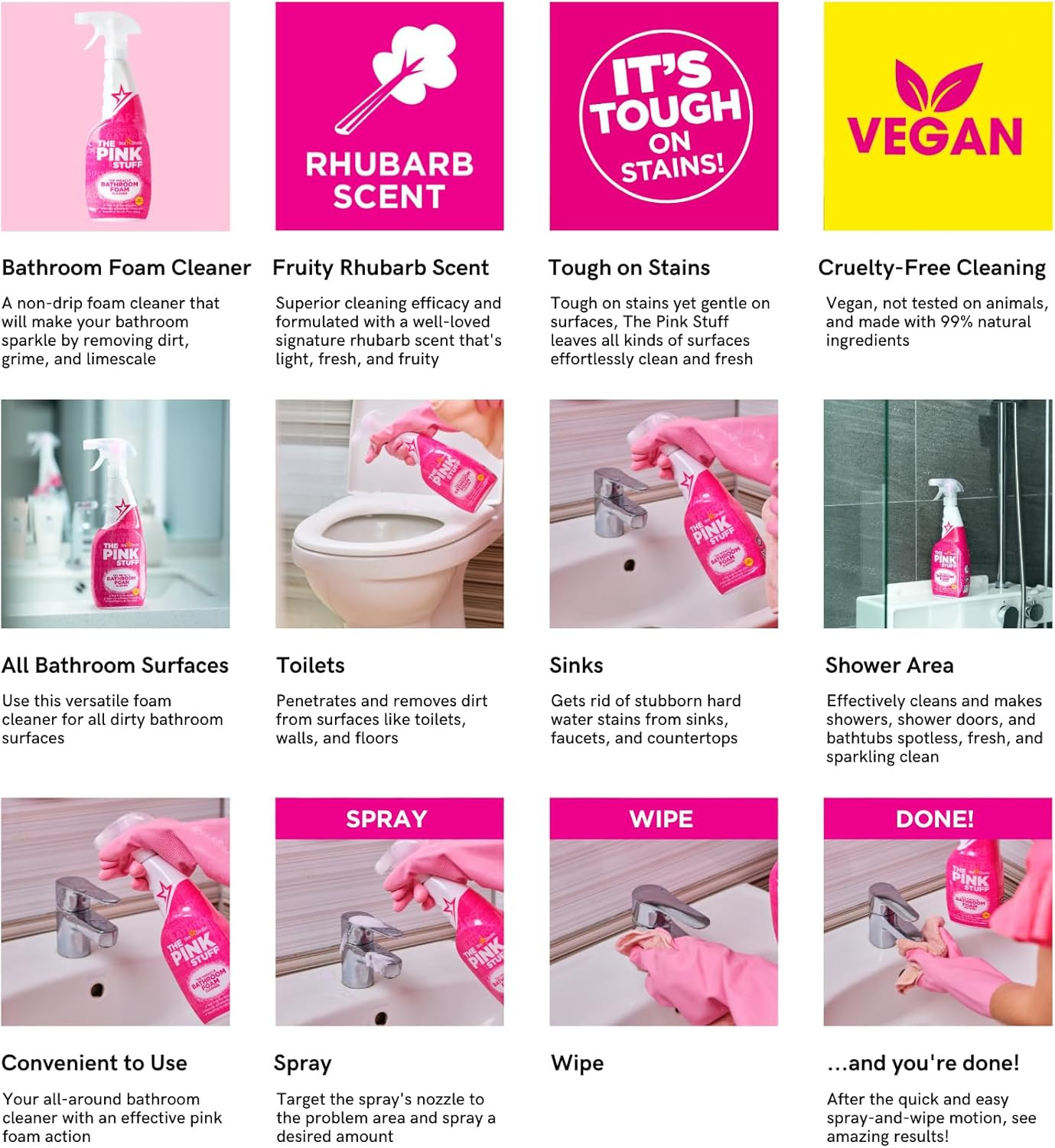 – The Pink Stuff – Miracle Bathroom Foam Cleaner 750ml – Baths, Tiles, Soap Scum