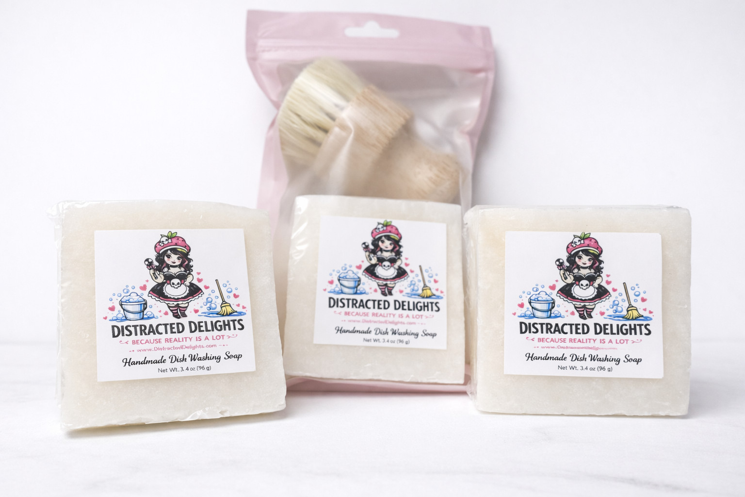 Eco Friendly Dish Soap Bar & Bamboo Brush Set Solid Dish Soap Grease Cut