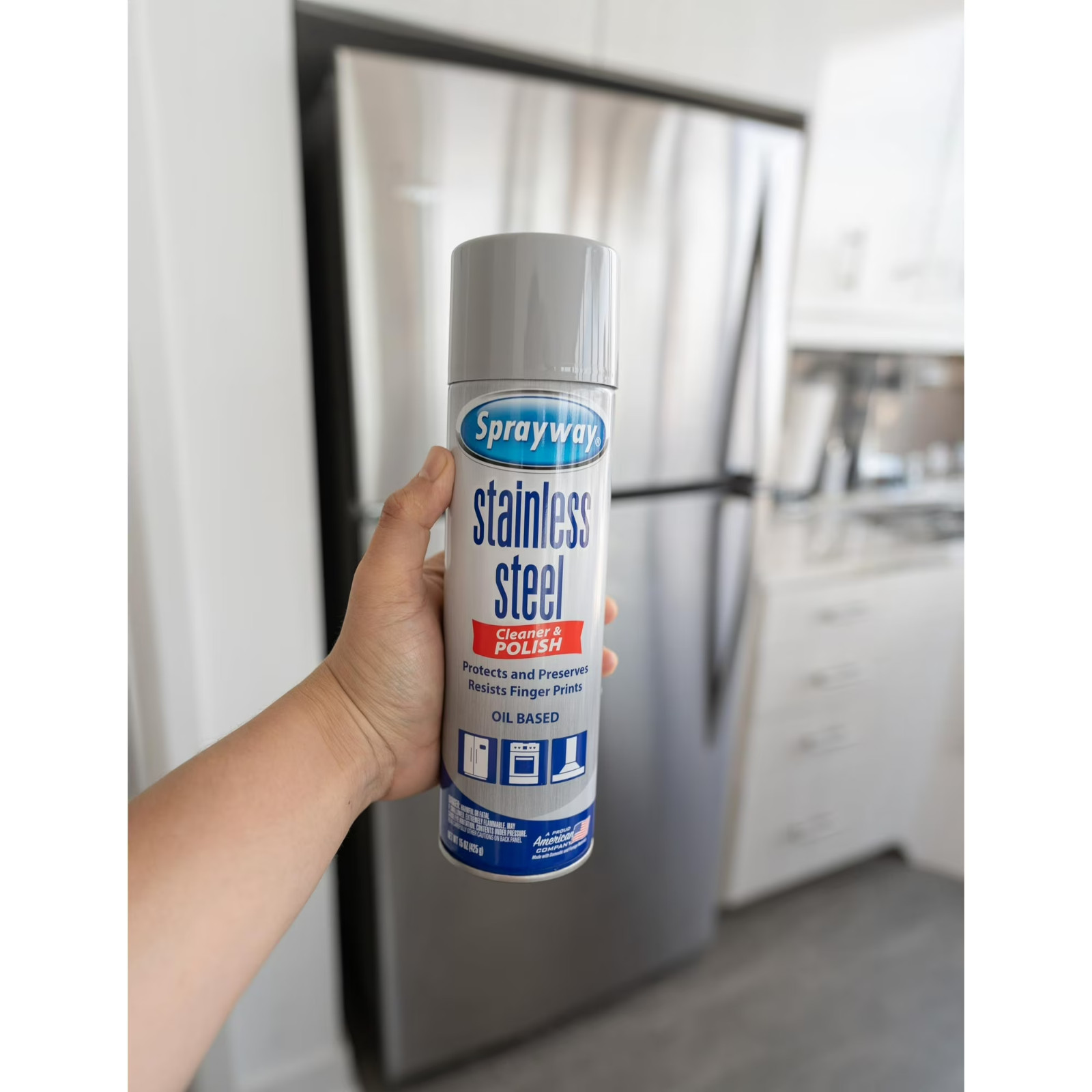 Sprayway Stainless Steel Cleaner Aerosol Spray Oil-Based, 15oz, Pack of 6 Cleans