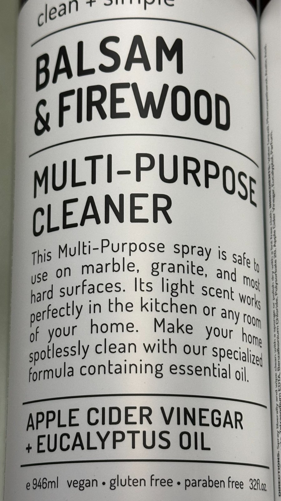 CLEAN + SIMPLE ~ BALSAM & FIREWOOD Kitchen Refresher Cleaner Deodorizer 946ml