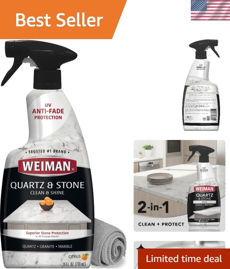 Citrus Quartz Countertop Cleaner – 24oz Anti-Streak Polish with Microfiber Cloth