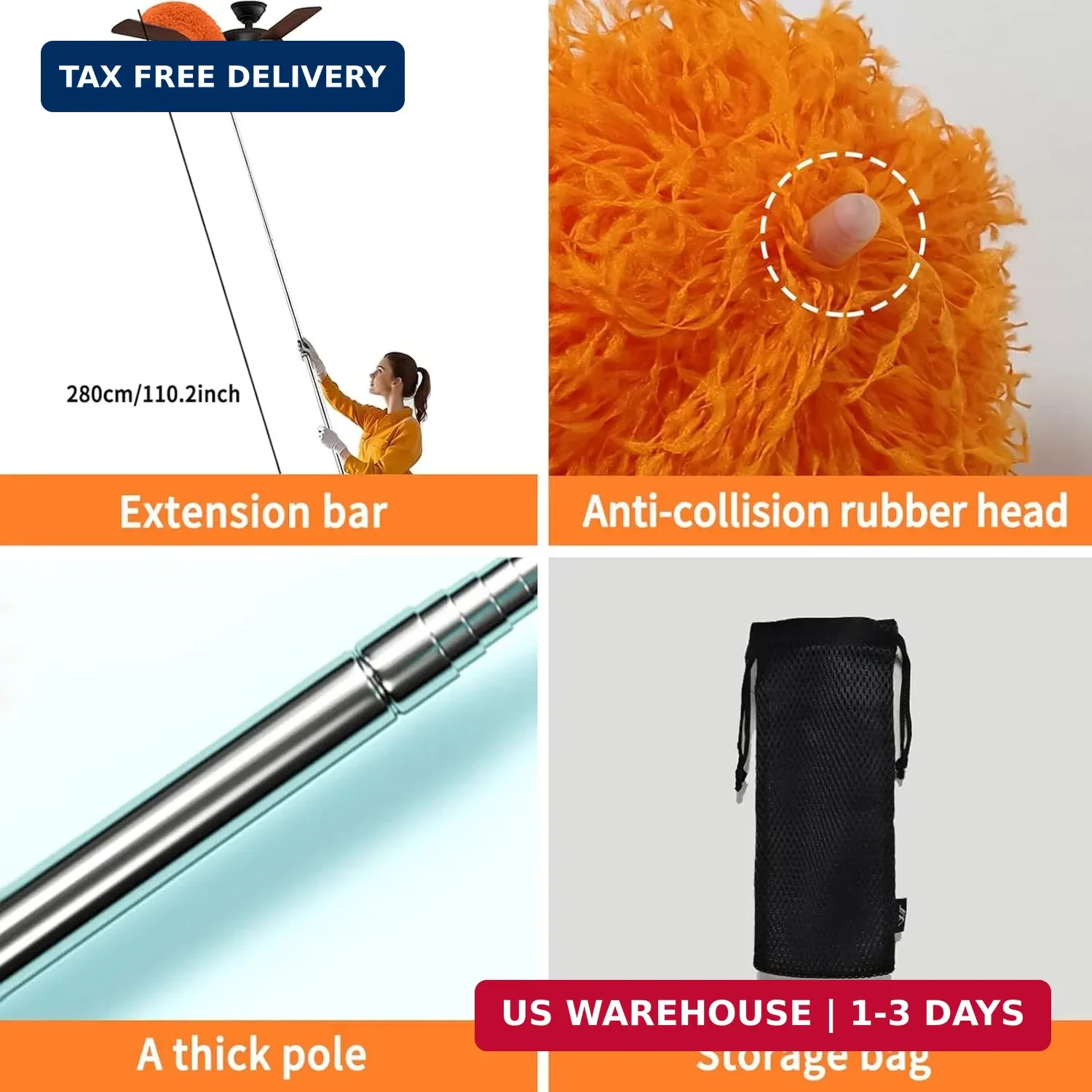 Cobweb Duster with Extension Pole,Cleaner Outdoor 110″ Telescoping Extended Sspi