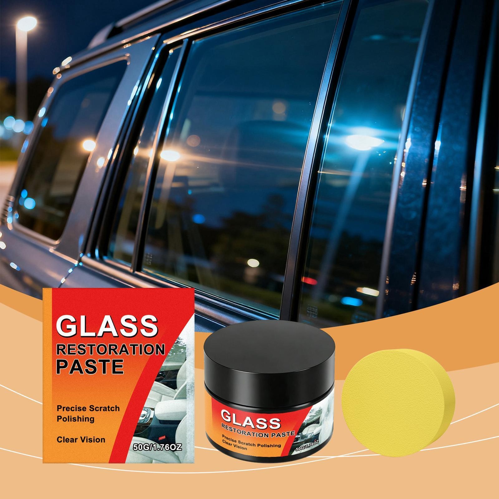 Glass Scratch Remover 50g with Sponge Polishing Cleaning Wax Car Repair
