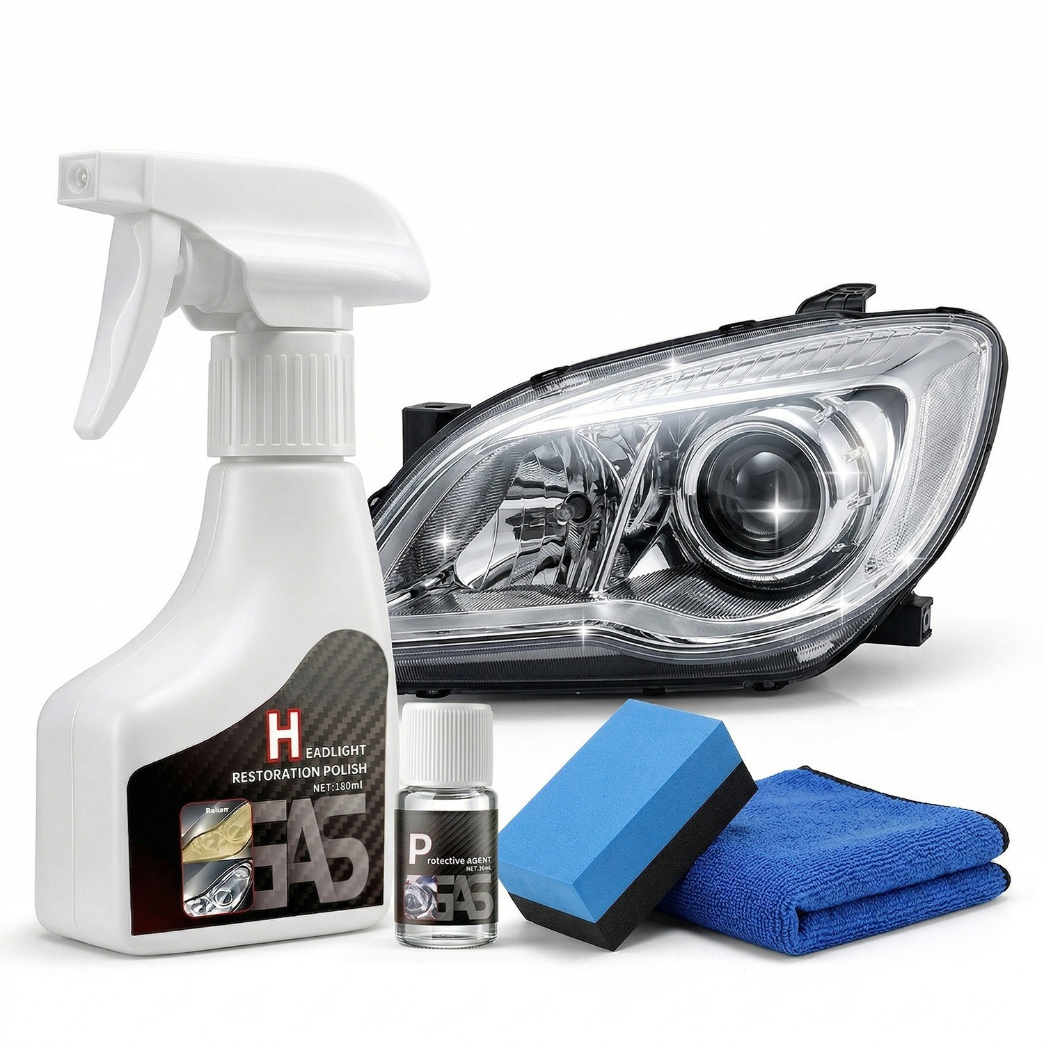 Automotive Headlamp Restoration Fluid Kit 180ml Headlight Polishing Cleaner Kit