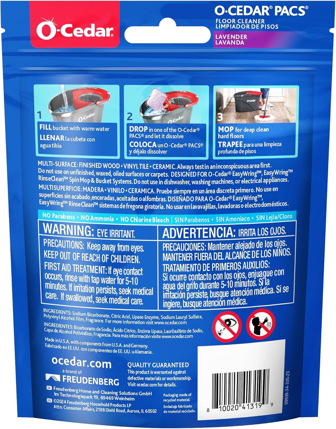 O-Cedar PACS Hard Floor Cleaner, Lavender Scent 10 Count (1-Pack) | Made with Na