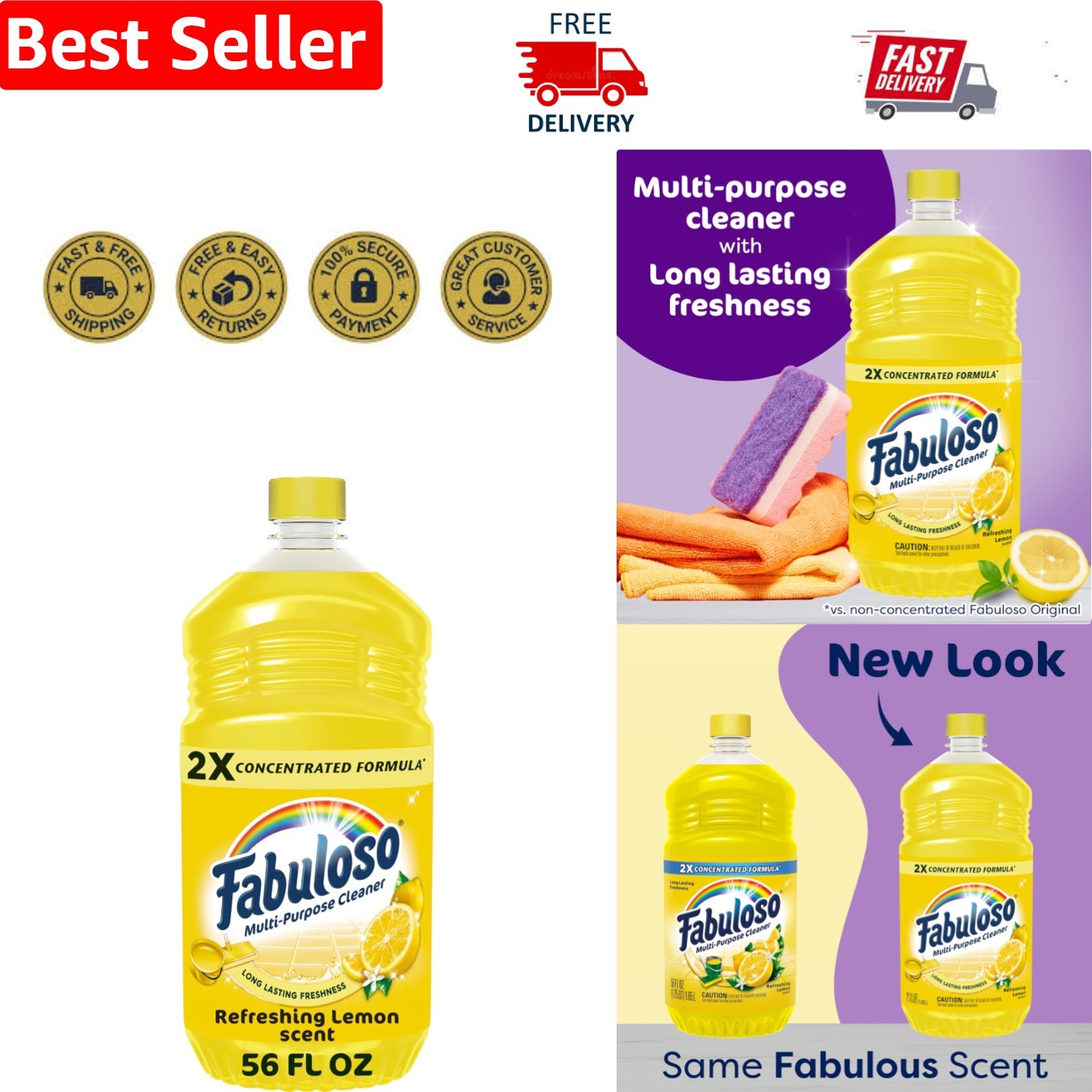 Powerful 2X Concentrated Lemon Cleaner, 56 oz – Multi-Surface & Fresh Scent
