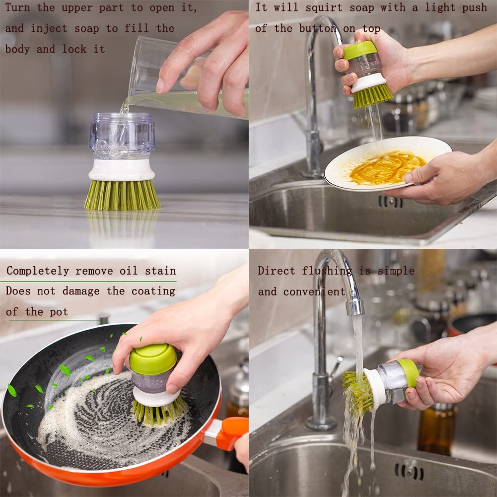 Dish Brush with Soap Dispenser, Dishwashing Kitchen Scrub Brushes Dish Scrubb…