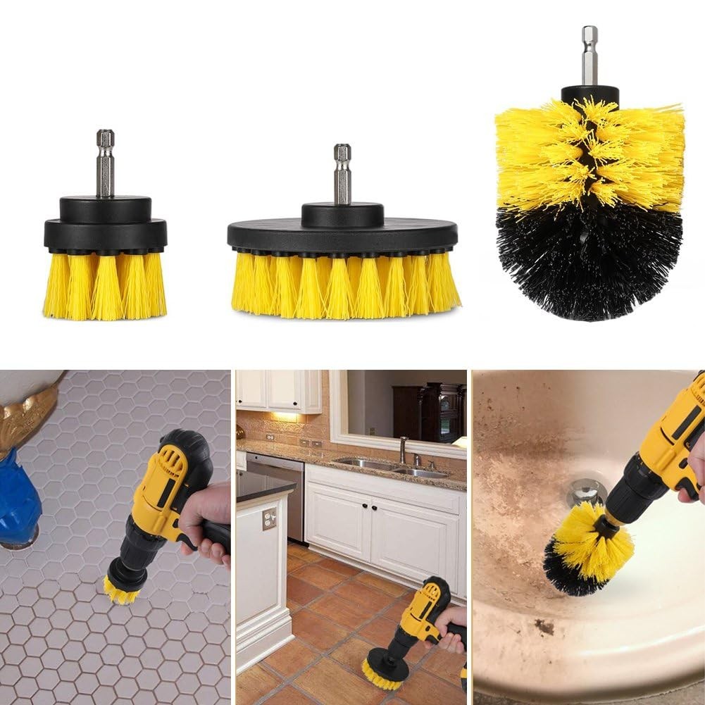 3 Pcs Drill Brush Car Detailing Attachment Power Scrubber for Bathroom Tile Car