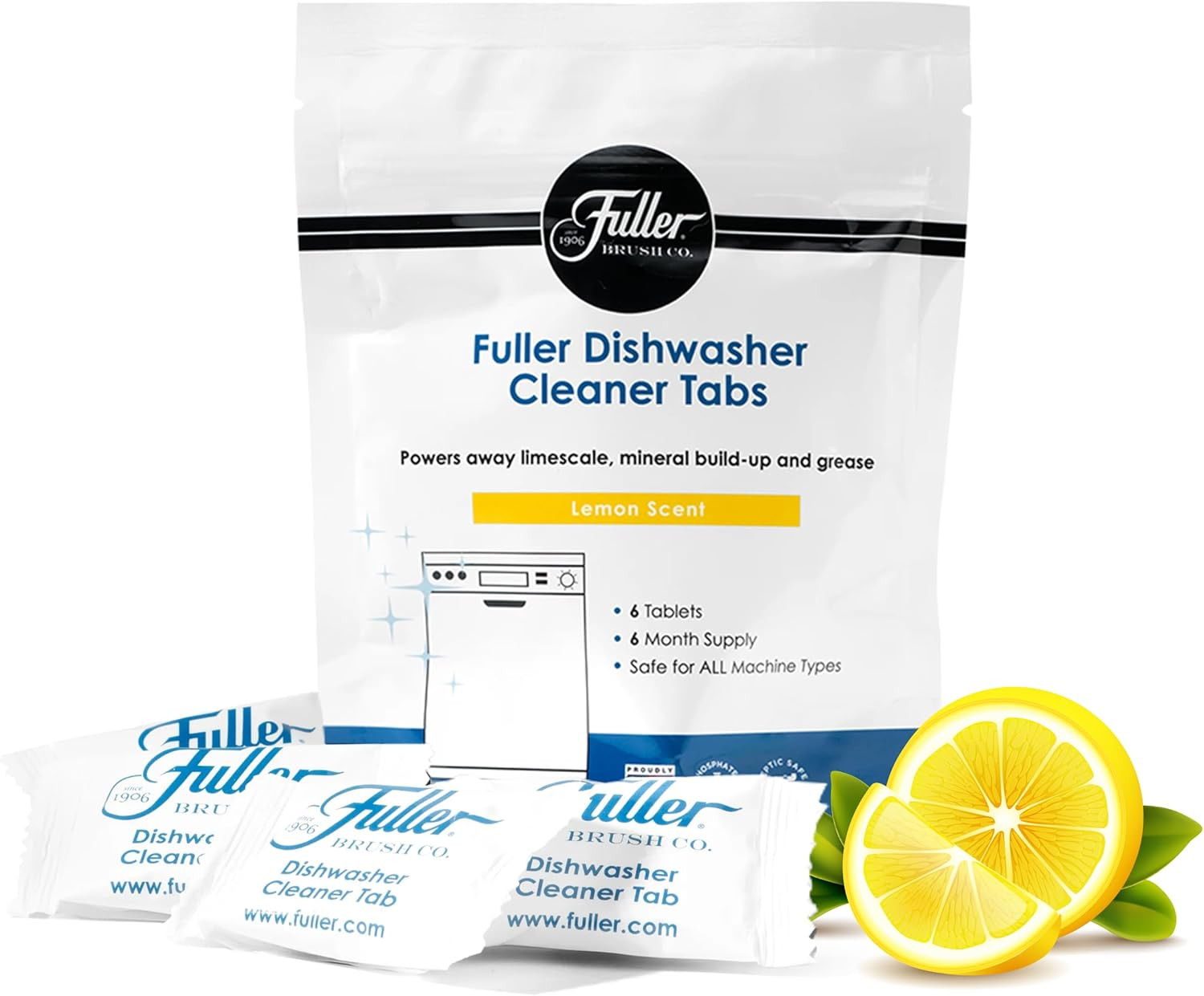 Fuller Dishwasher Cleaner Tabs – Lemon Scent – Eliminates Limescale, Grease & Od
