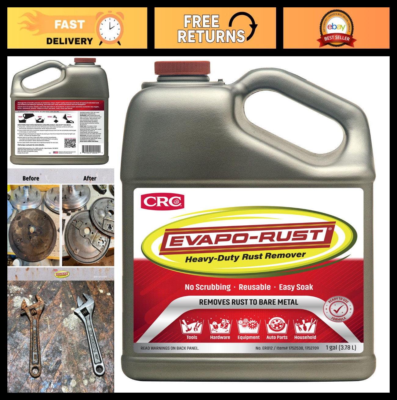 Heavy Duty Rust Remover 128 oz for Auto Parts, Hardware & Antiques | Safe, Effec
