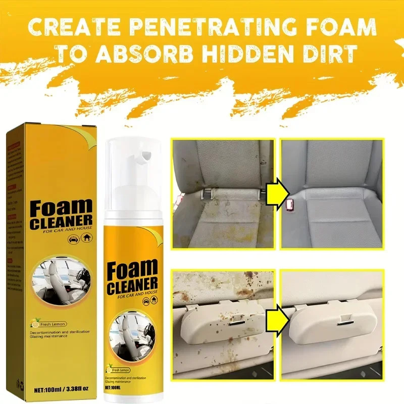 Multipurpose Foam Cleaner Spray, 3 x 100ml for Car Interiors & Household Use