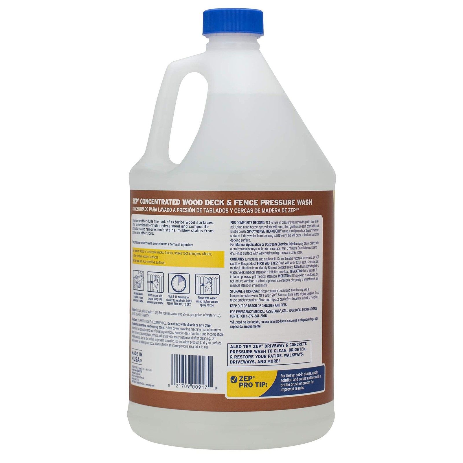 Zep Wood Deck and Fence Pressure Wash Cleaner Concentrate – 1 Gallon (Case of 4)