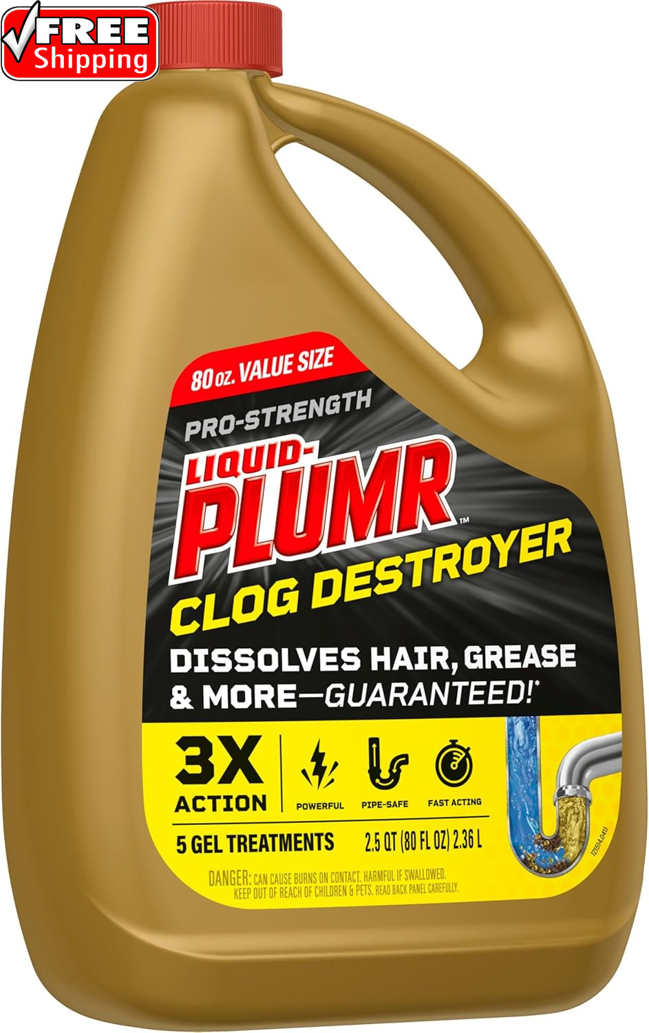 Liquid-Plumr Pro-Strength Clog Destroyer, Liquid Drain Cleaner, 80 Fluid Ounces