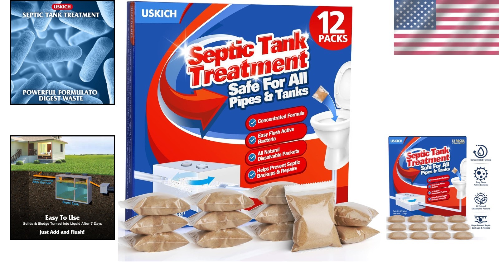 Eco-Friendly Septic Treatment – 12 Dissolvable Bacteria Packets for Odor Control