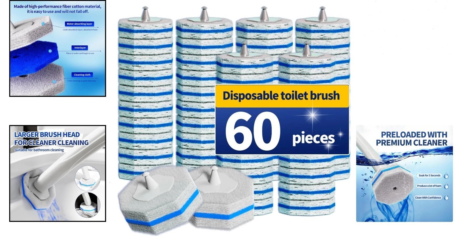 60pcs Toilet Wand Refills fits Clorox Toilet Wand, Thickened Cleaning Upgraded