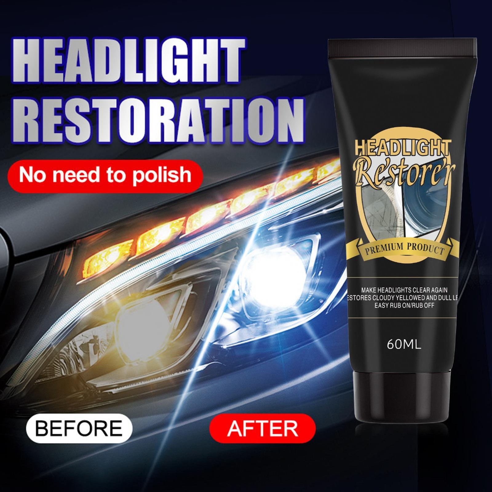 Car Headlight Restoration Cream 60ml Restorer Lens Cleaner Repair Polish