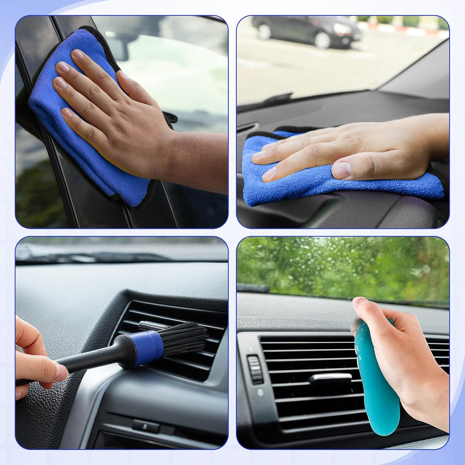 16 Pcs Windshield Cleaner Tool, Car Cleaning Kit with Various Detailing Brushes