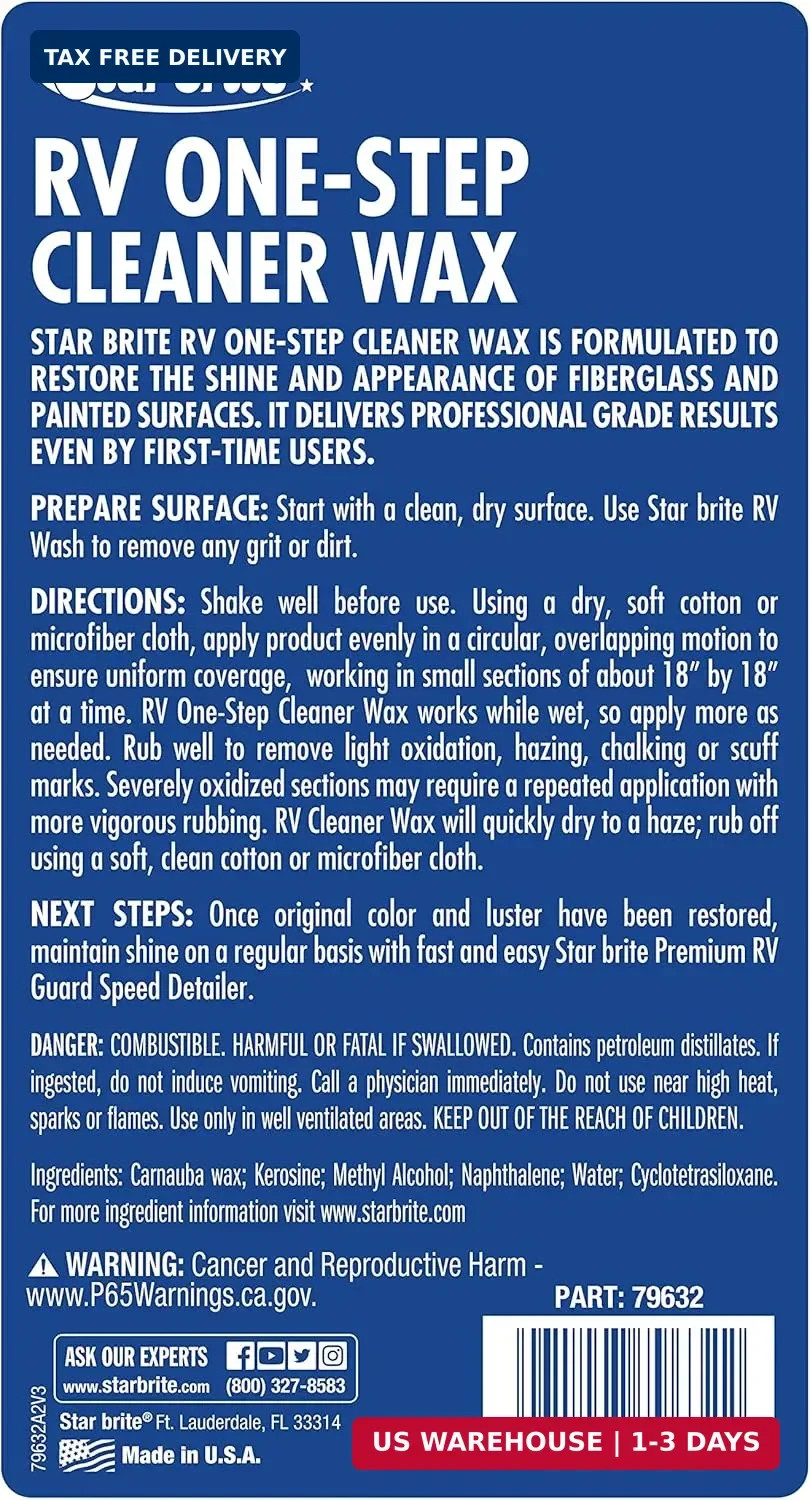 STAR BRITE Premium RV One Step Cleaner Wax – Cleans, Protects & Enhances RVs – R