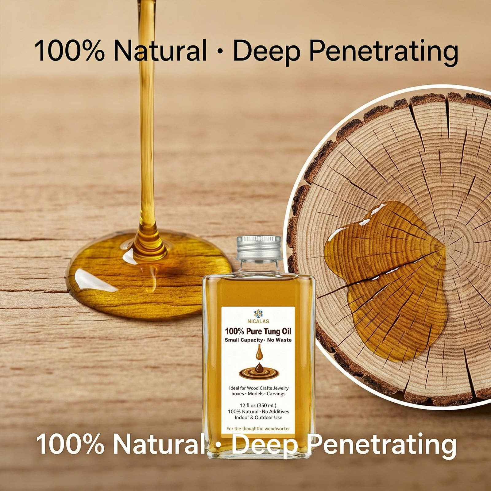 12oz Pure Tung Oil for Wood Finishing, Small Capacity for Woodworking Crafts,…