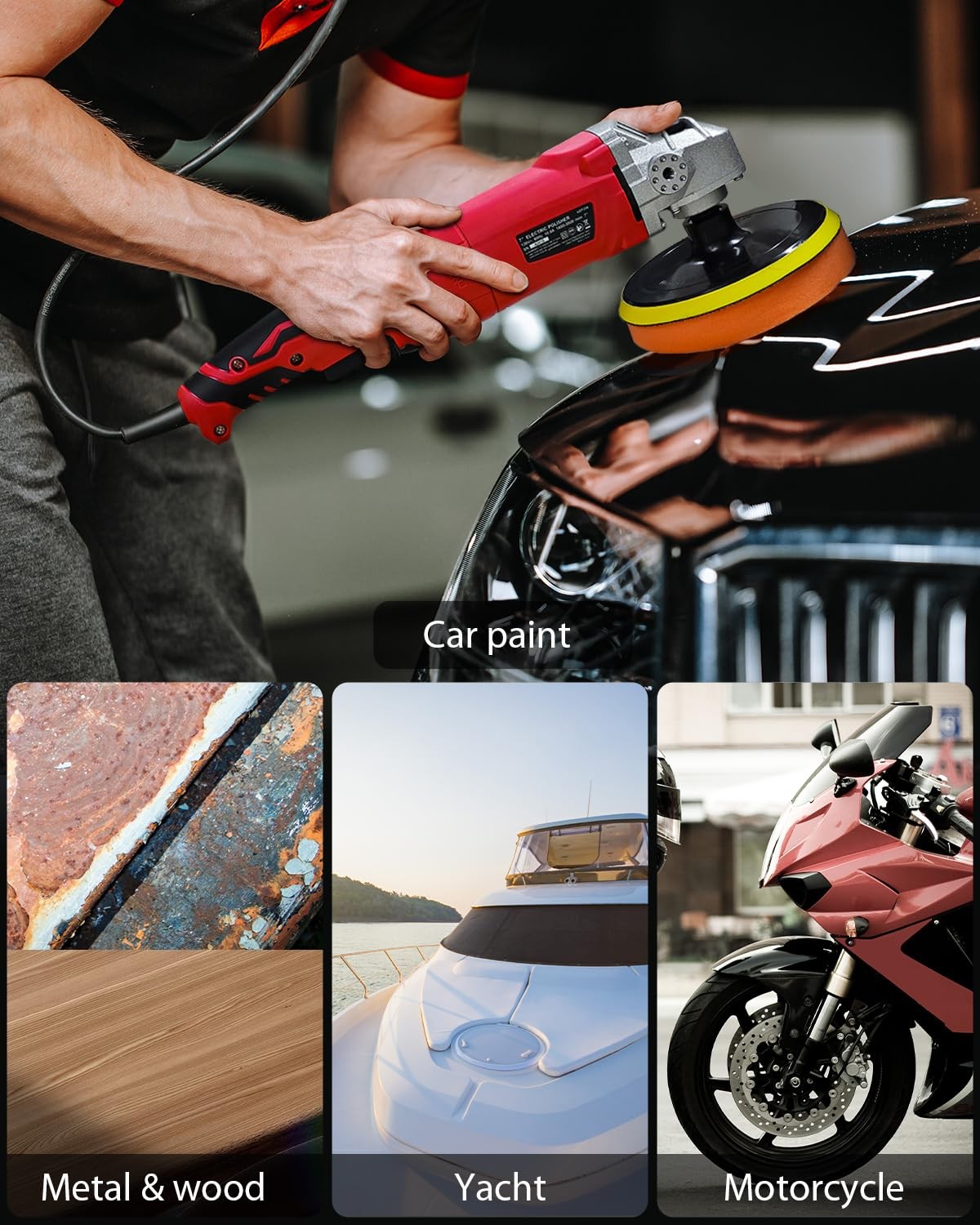 Powerful 1200W Car Buffer Polisher with 6 Variable Speeds for Detailing & Waxing