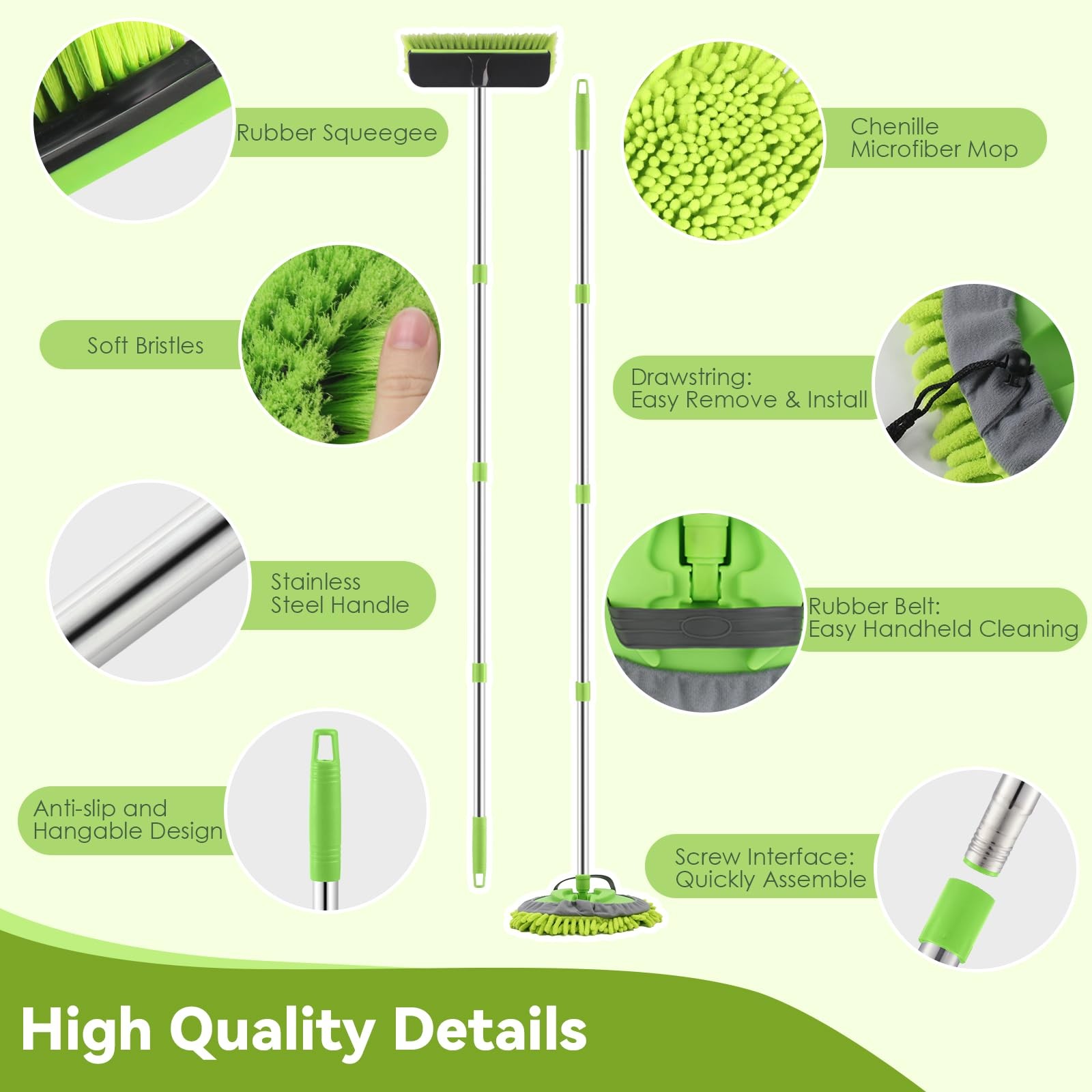 2 Pack Car Wash Brush with Long Handle, 62″ Microfiber Car Wash Mop and Car W…