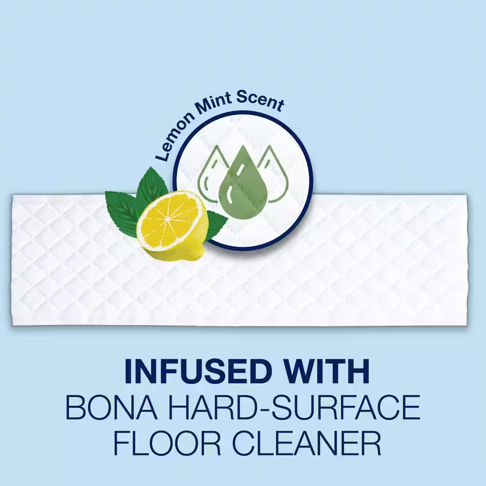 Hard-Surface Floor Wet Disposable Cleaning Pads, Lemon Mint Scent, 12 Count, 6-P