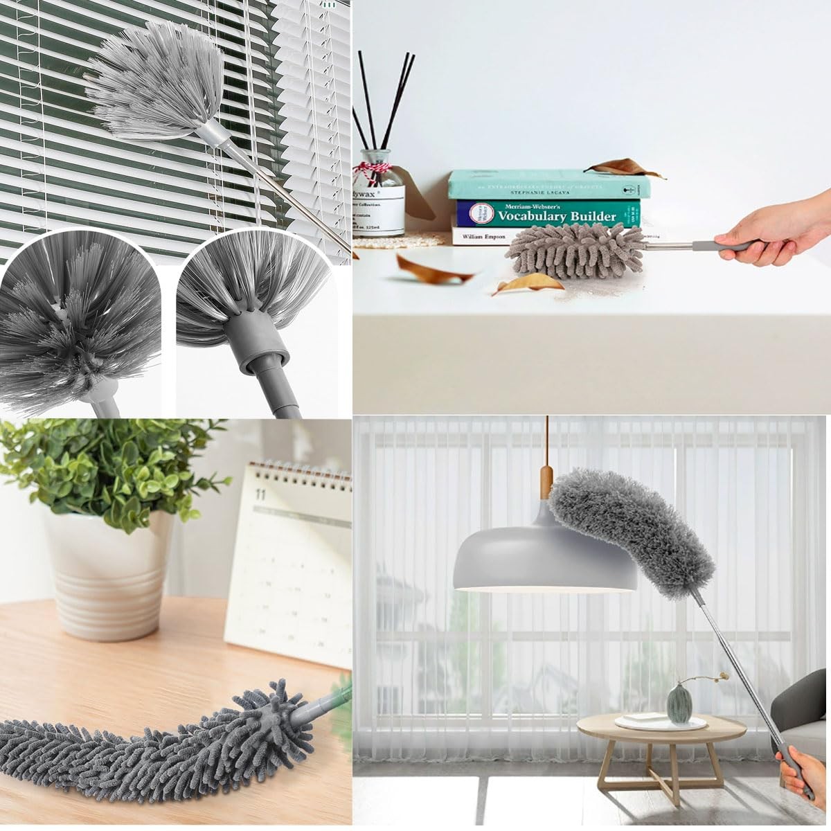 Microfiber Feather Duster Kit with 100” Extension Pole 6 PCS Reusable Bendabl…