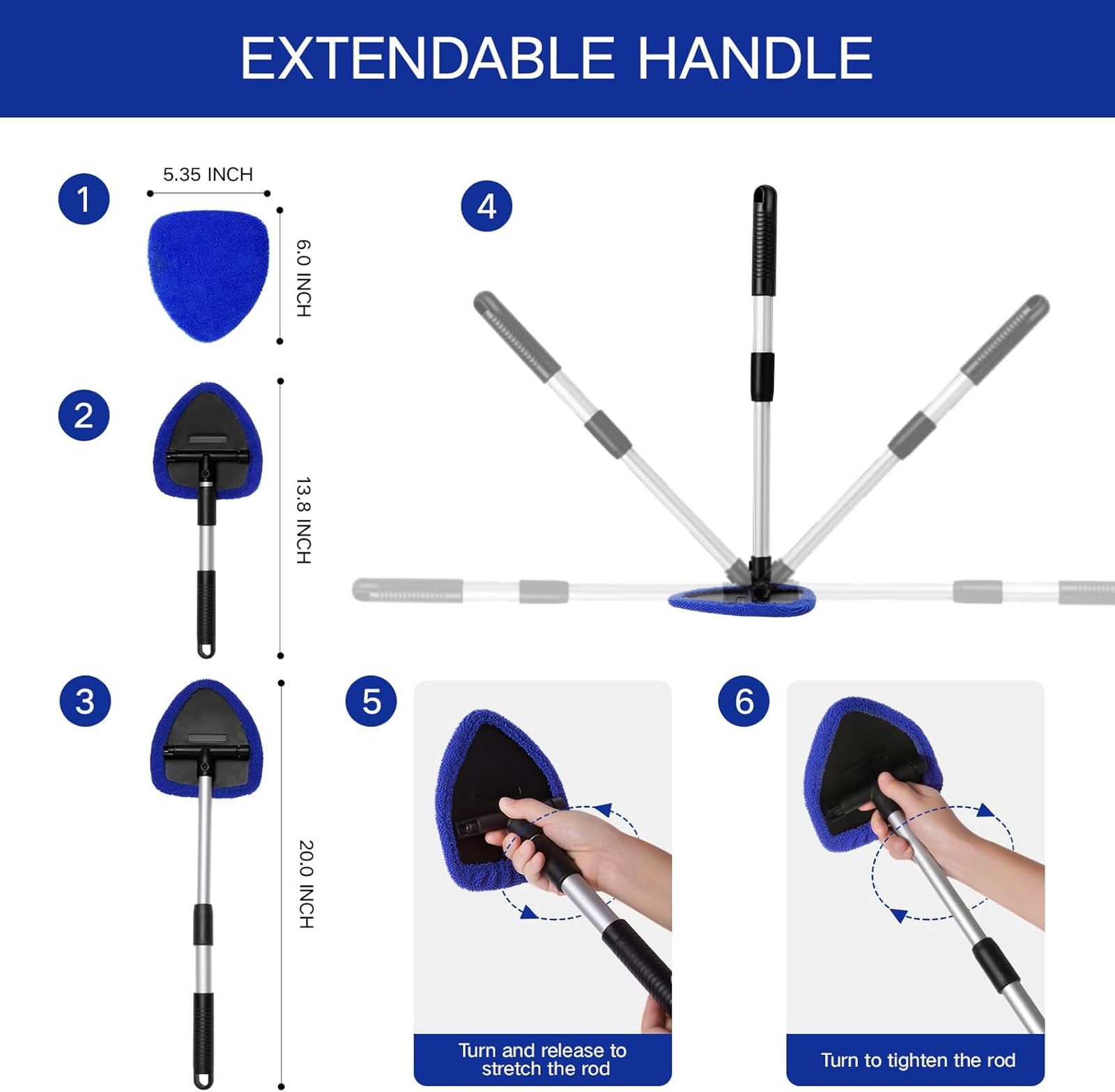 Car Windshield Cleaner Tool Kit with Microfiber Pads Extendable Handles Spray