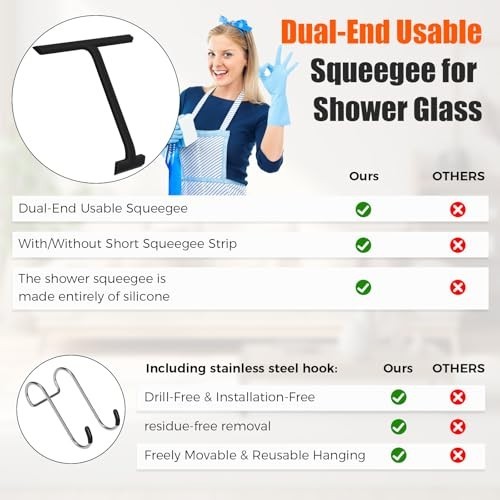 Silicone Shower Squeegee with Hook – One-Piece Design for Glass, Windows, Tiles
