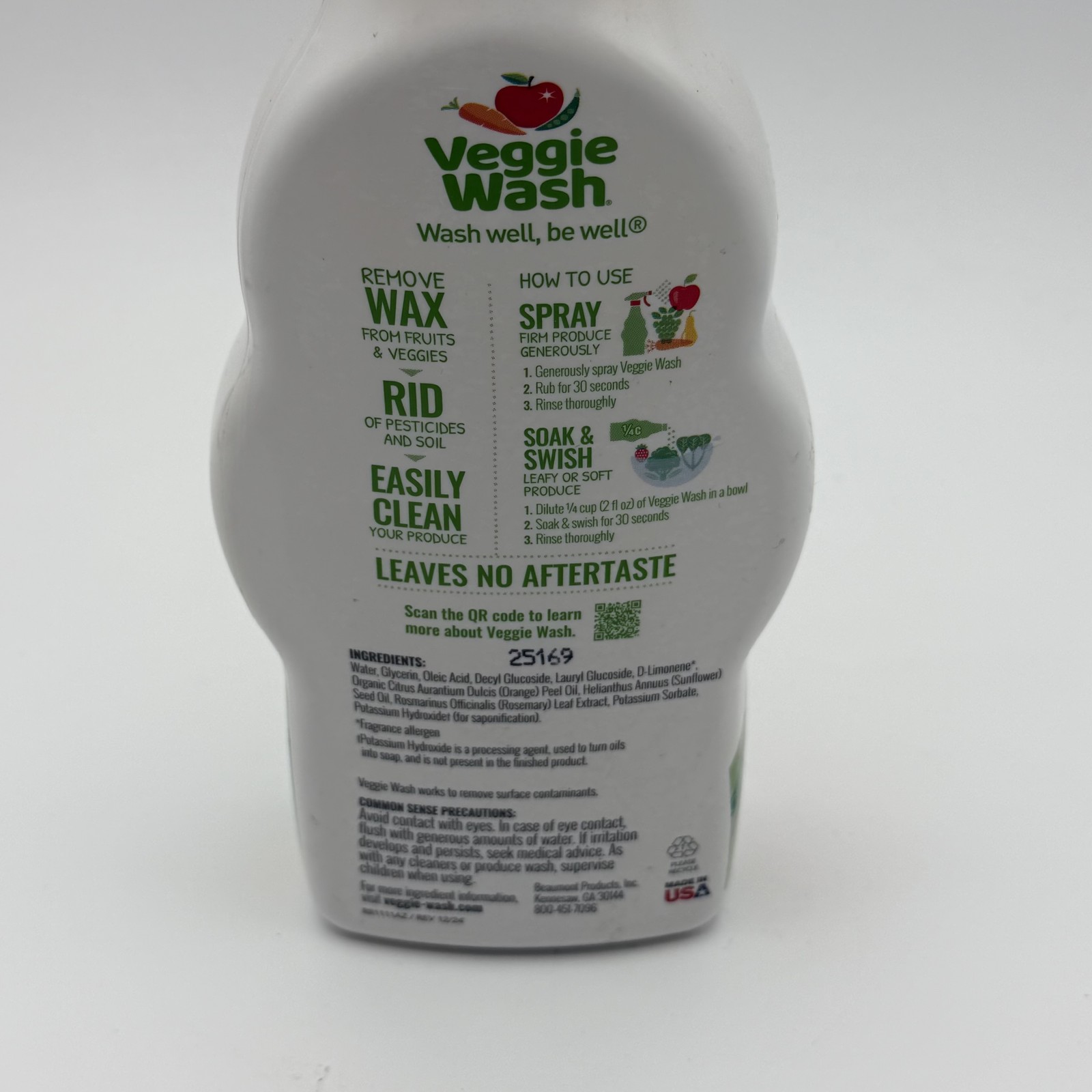 Veggie Wash Fruit & Vegetable Wash Spray 16 fl oz – Removes Wax Pesticides Soil