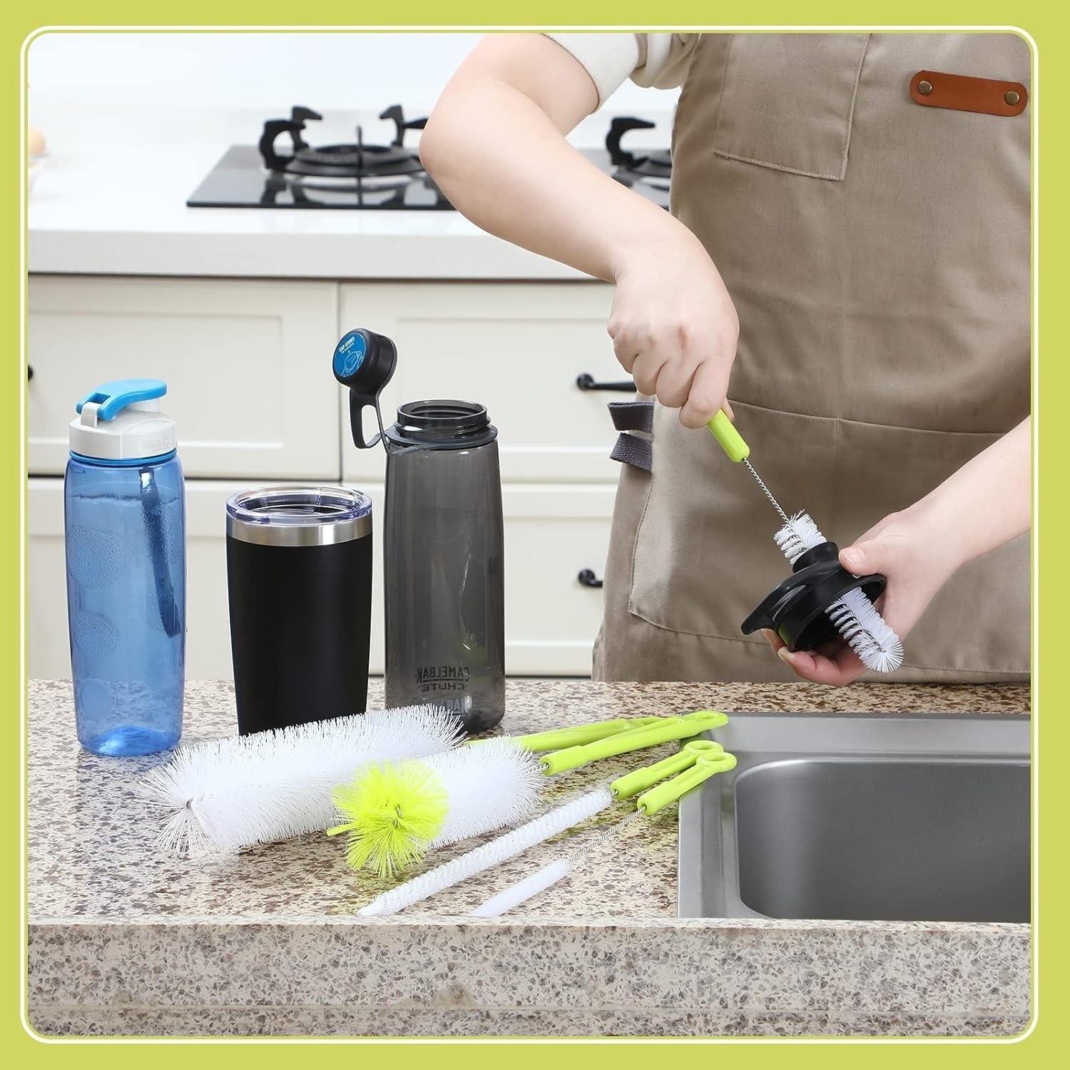 Set De Limpieza Con Cepillo Para Botella, Limpiador De Botellas De Mango Largo.