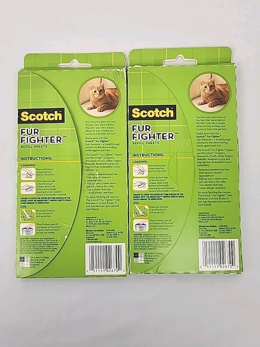 (2)-8 Pack 3M Scotch Fur Fighter Hair Remover Refill Sheets (3.8″ x 7″) Open Box