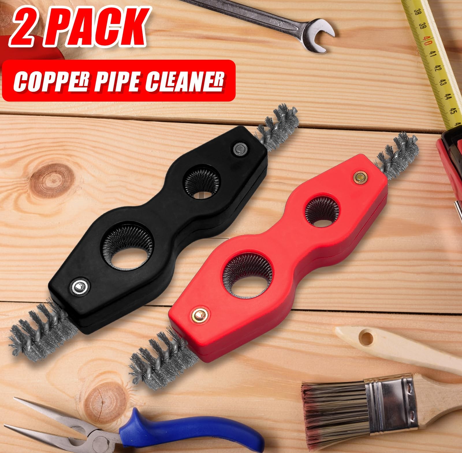 2PCS 4in1 Copper Pipe Cleaner, 1/2″ & 3/4″ Deburring Brush Inner & Outer Thre…