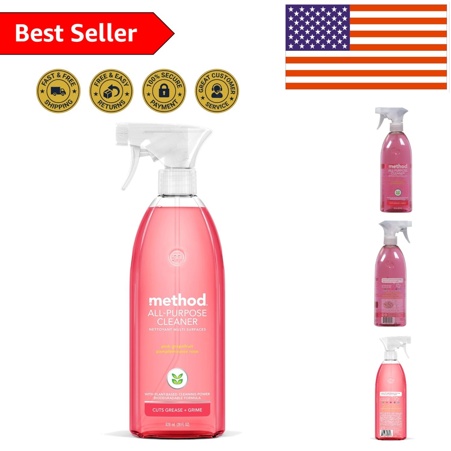 Recycled Bottle All-Purpose Cleaner, 28 oz Spray – Biodegradable Pink Grapefruit