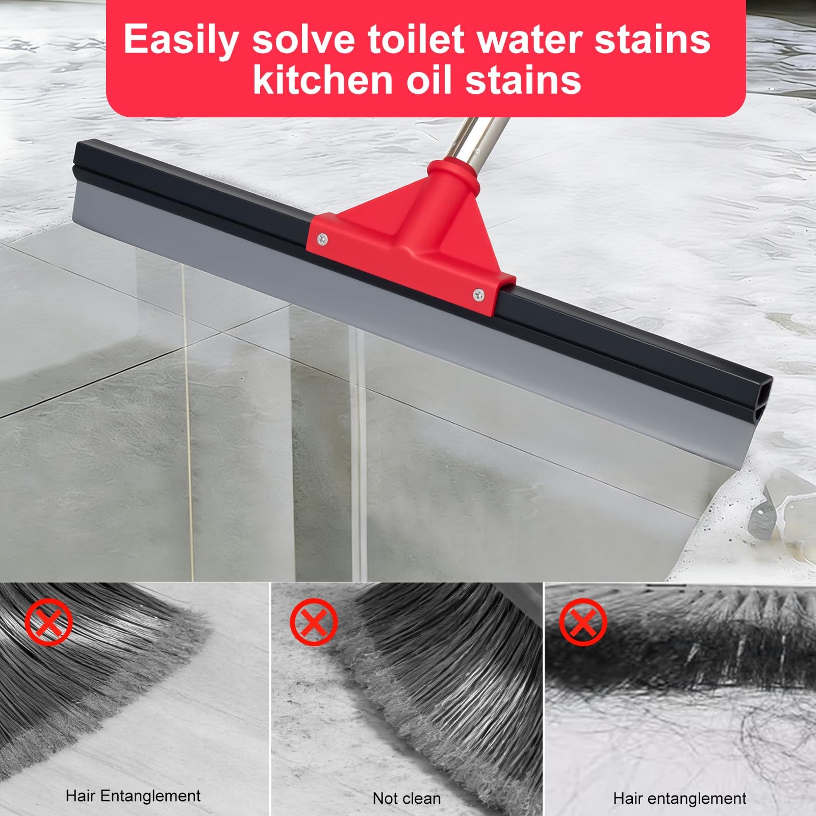 Heavy Duty Floor Squeegee Long Handle Bathroom Garage Shower Glass Tile Cleaning
