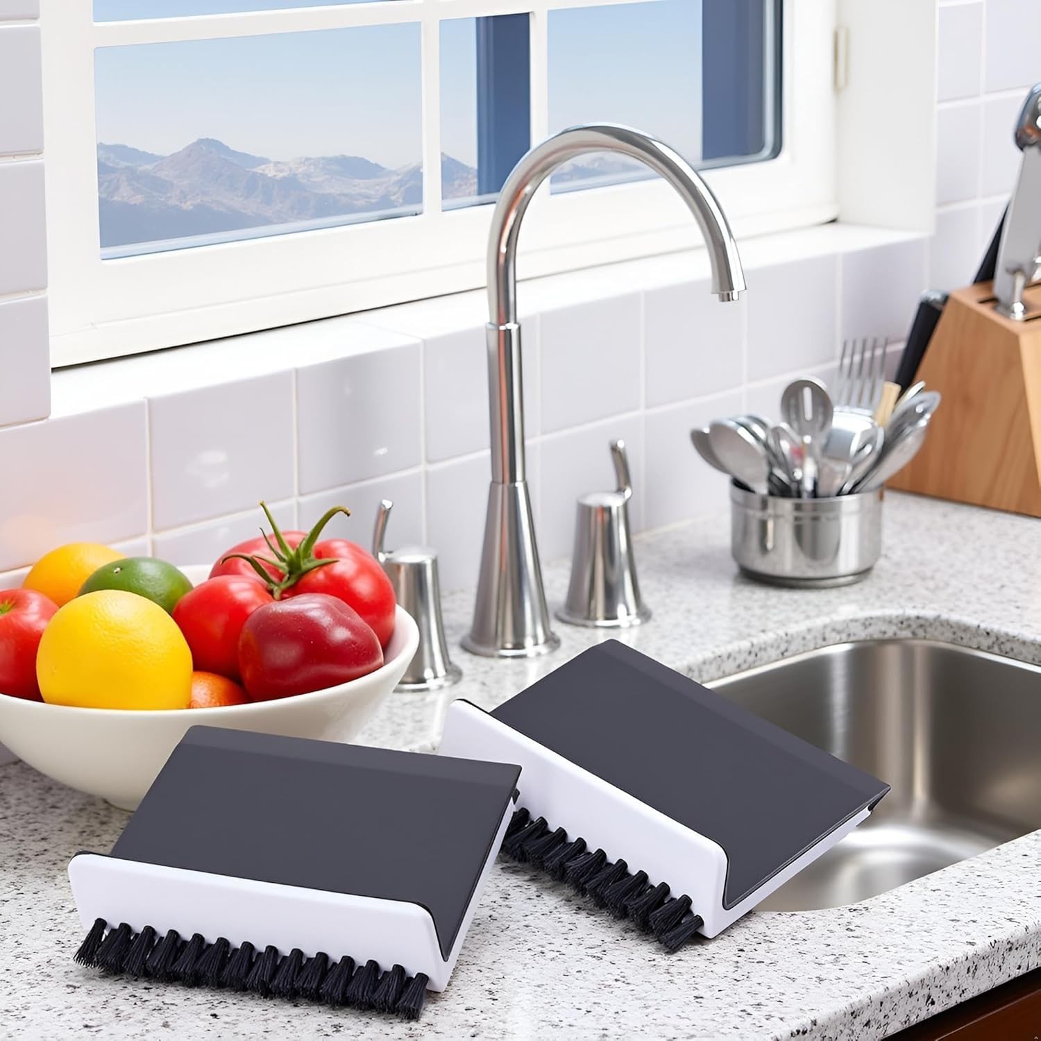 Black Kitchen Sink Squeegee Cleaner Countertop Brush Wiper Vegetable Cleaning…