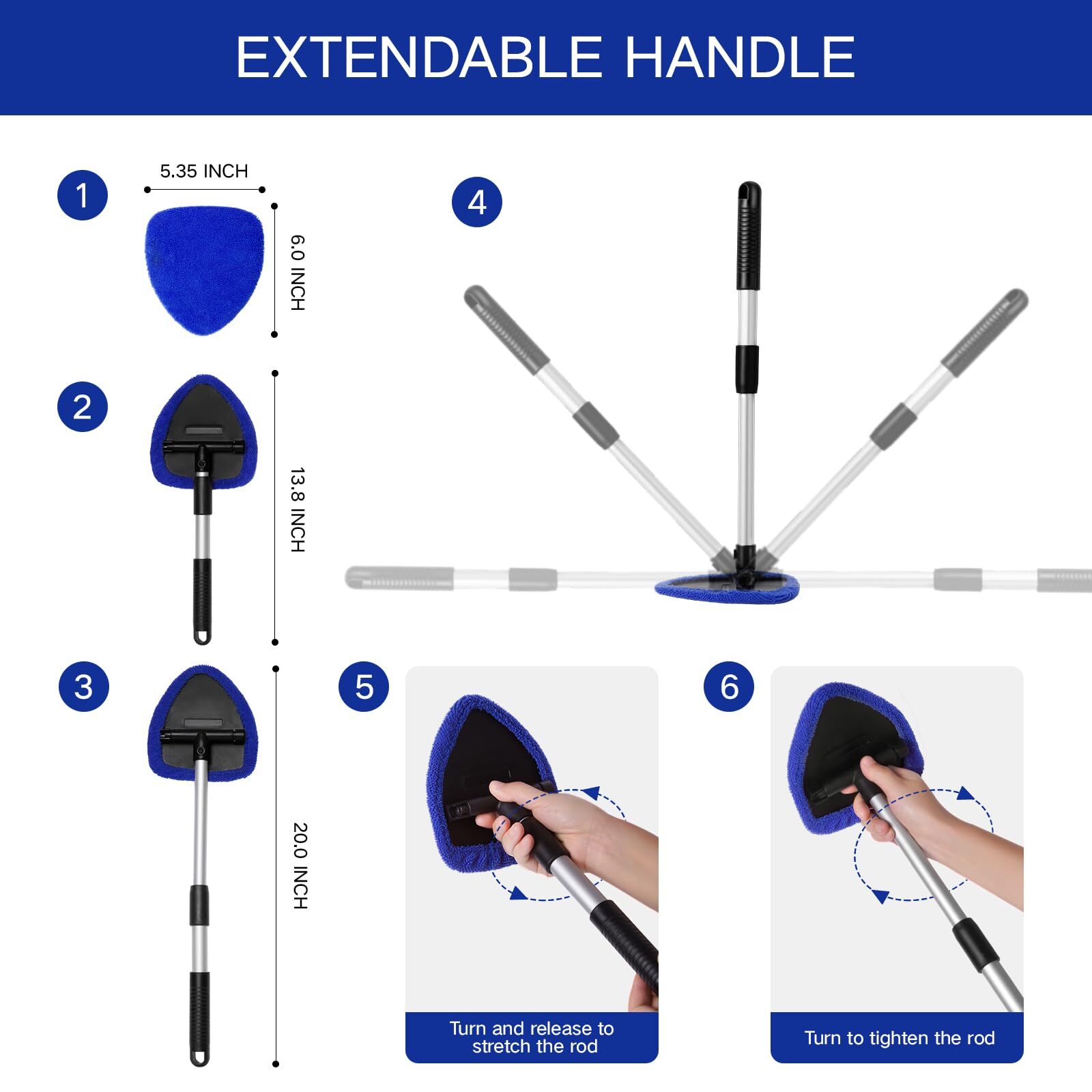 10pcs Windshield Cleaner Tool, Car Window Cleaning Wash Kit w/ 4 Microfiber Pads