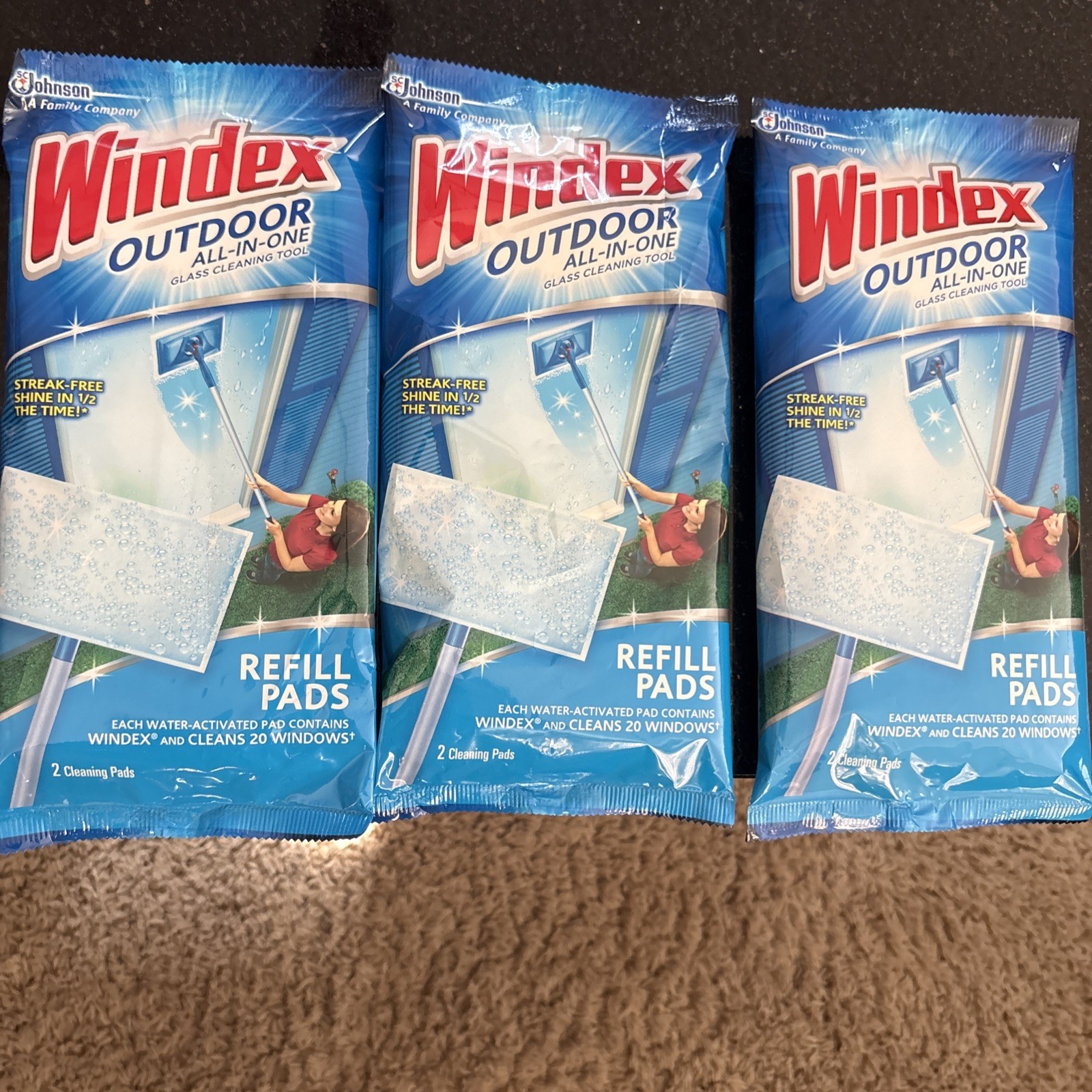 NEW 3 Windex Outdoor Glass Cleaning Pad Refills 6 Pads Total Sealed Discontined