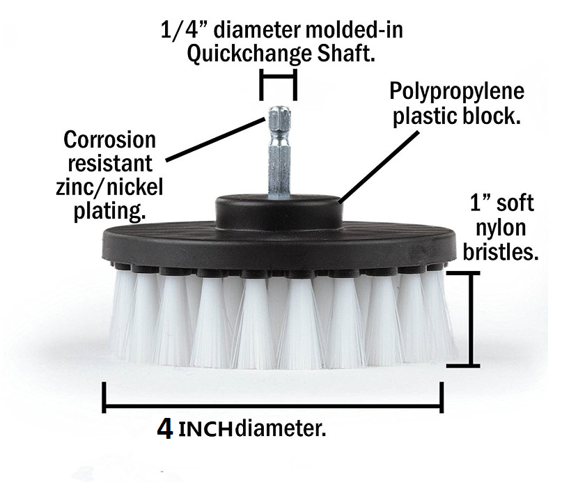 2pcs 4 inch White Soft Drill Brush Attachment for Cleaning Carpet, Leather