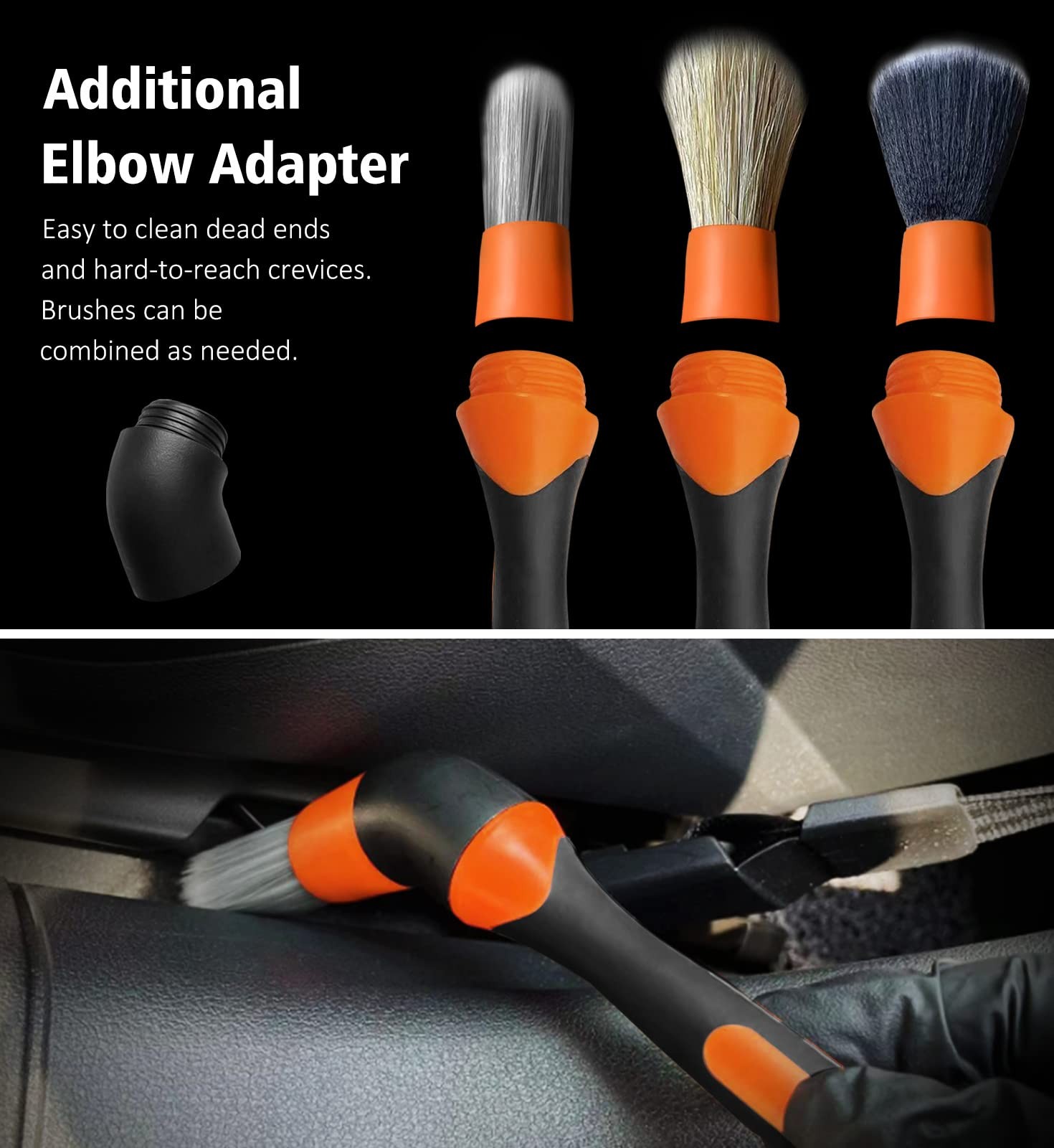 3 Pcs Car Detailing Brush Set Boars Hair Ultra Soft Air Vent Interior Orange