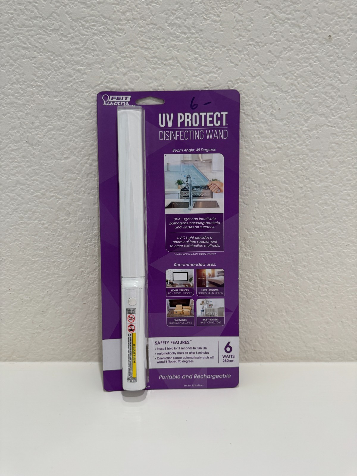 New Feit Electric 6-Watt Portable Disinfecting Sanitizing Wand 6 WATTS USB