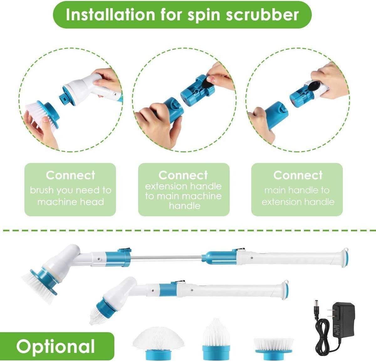 Cordless Spin Scrubber Brush Rechargeable Bathroom Floor Tile Shower Tub Cleaner