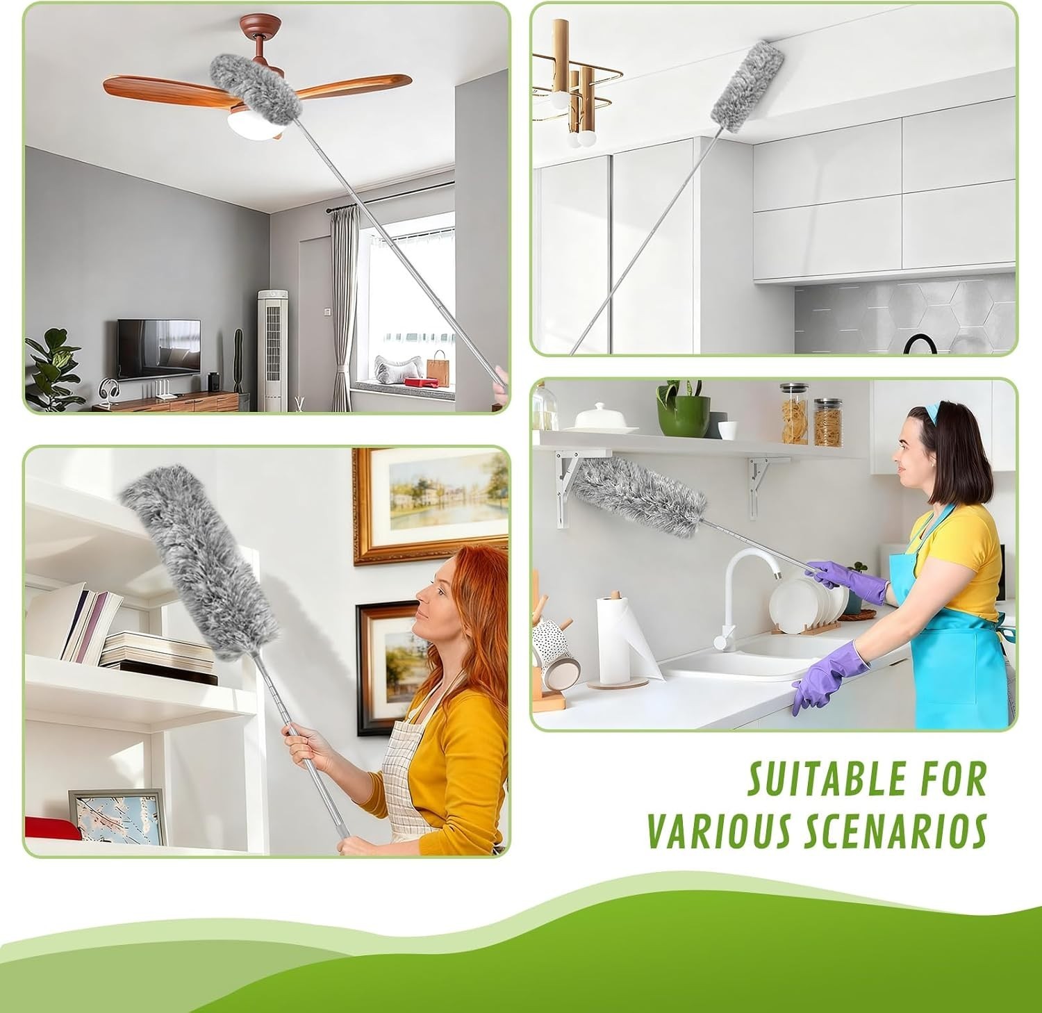Microfiber Ceiling Fan Duster-Cobweb Cleaner Brush Kit Telescopic Extension Pole