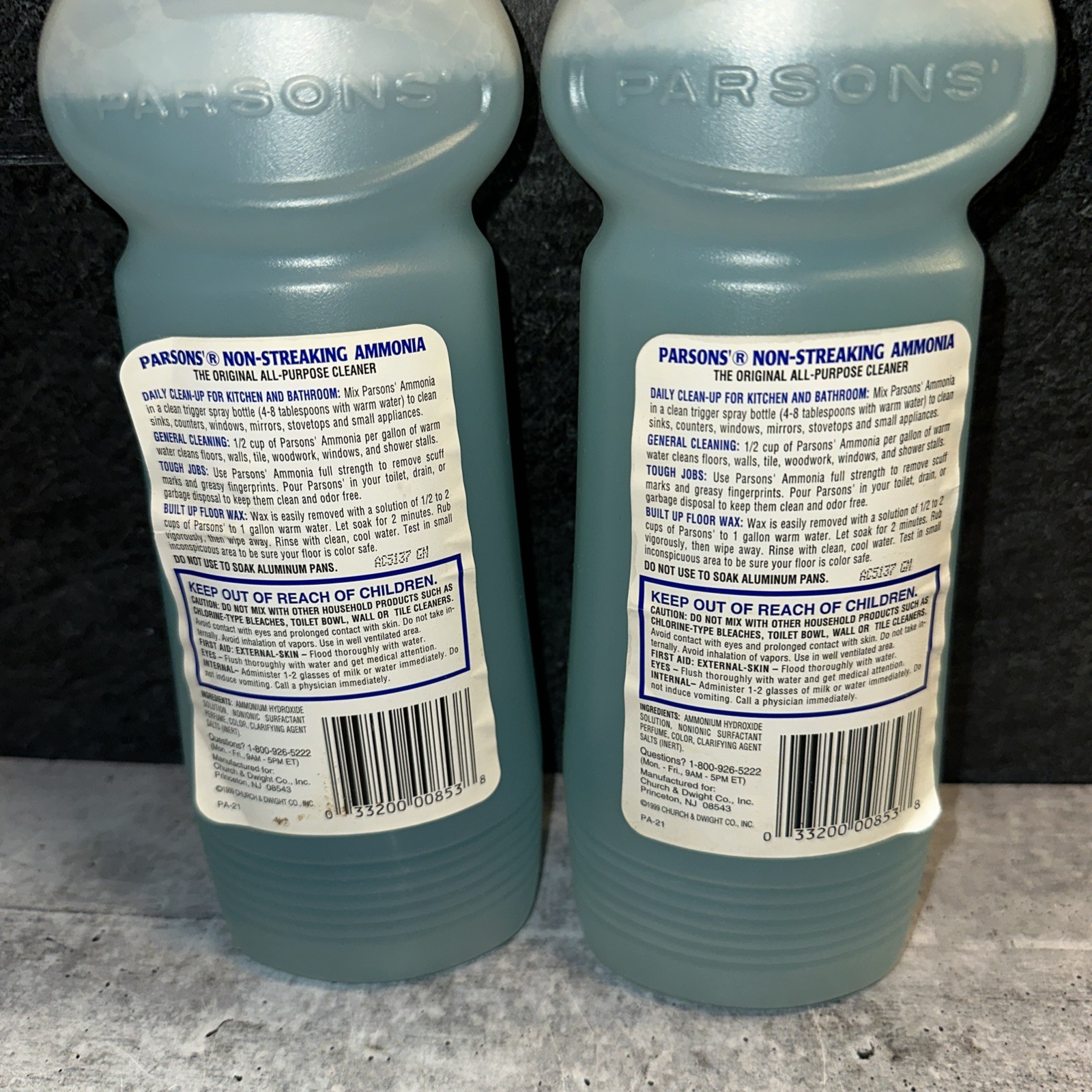 2 Lot Parsons’ Ammonia All Purpose Cleaner For Glass & Chrome Surfaces 28oz