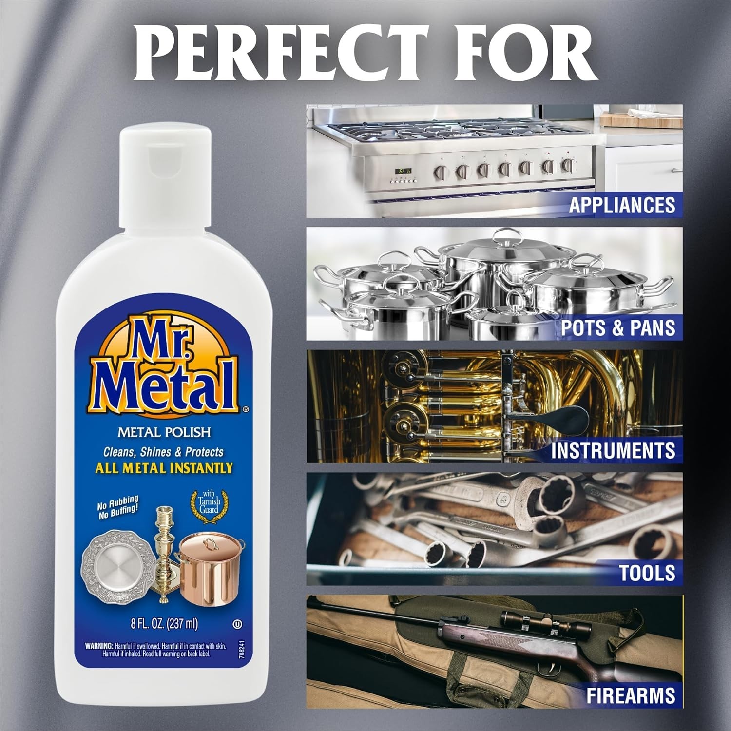 Metal Polish Liquid All Metal Cleaner Tarnish Remover Chrome Silver Brass 8 oz