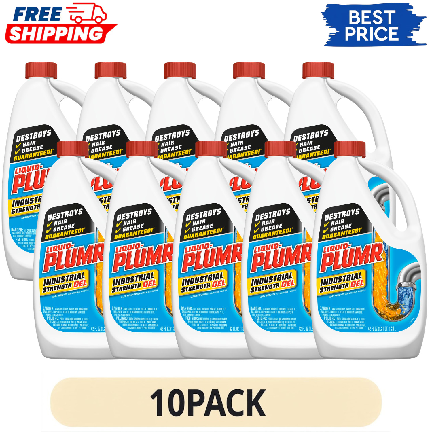 10Pack Liquid Plumr Industrial Strength Drain Clog Remover Gel Septic Safe 42 oz
