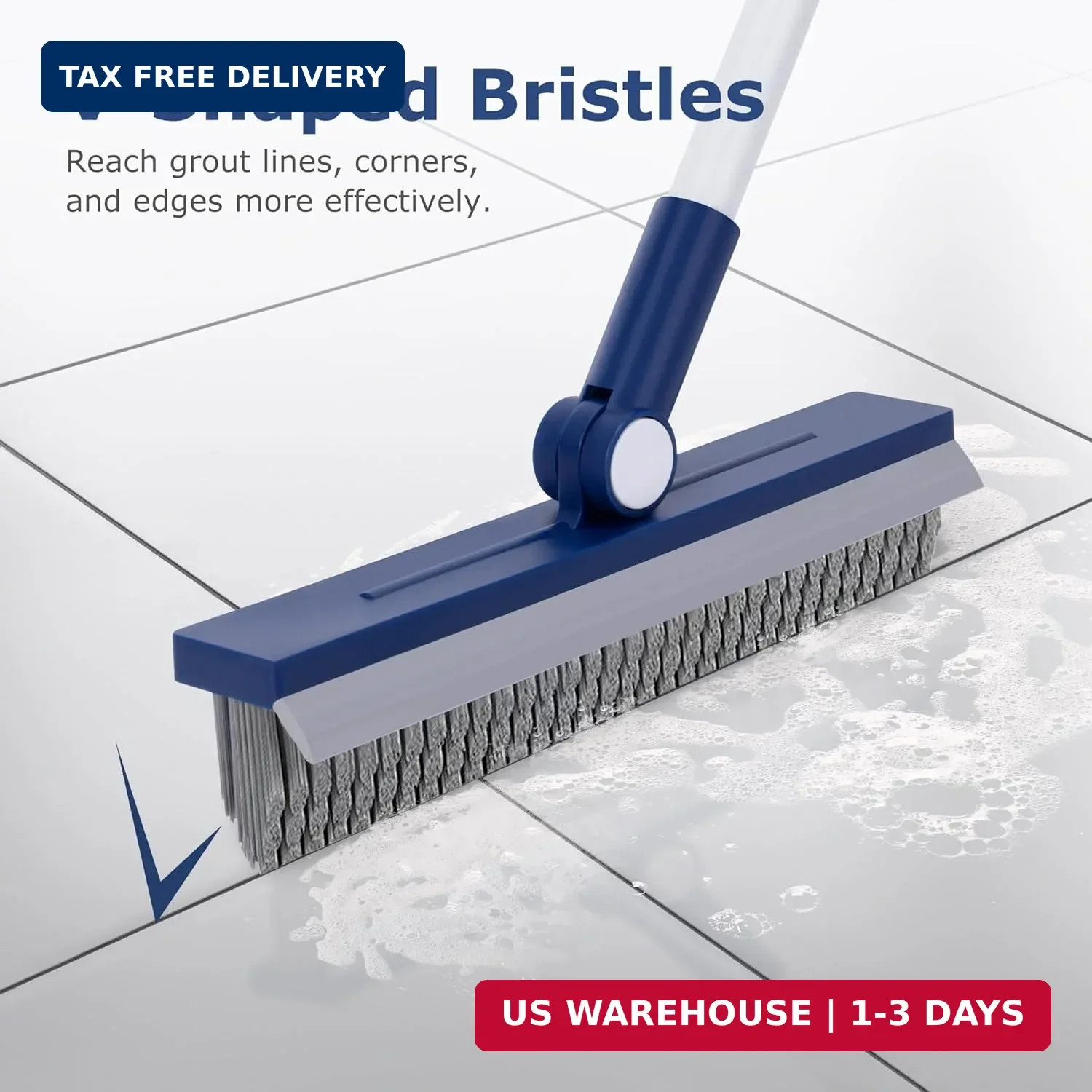 Long Handle Floor Cleaning Brush, 2-in-1 Hard Bristle Grout Scrubber